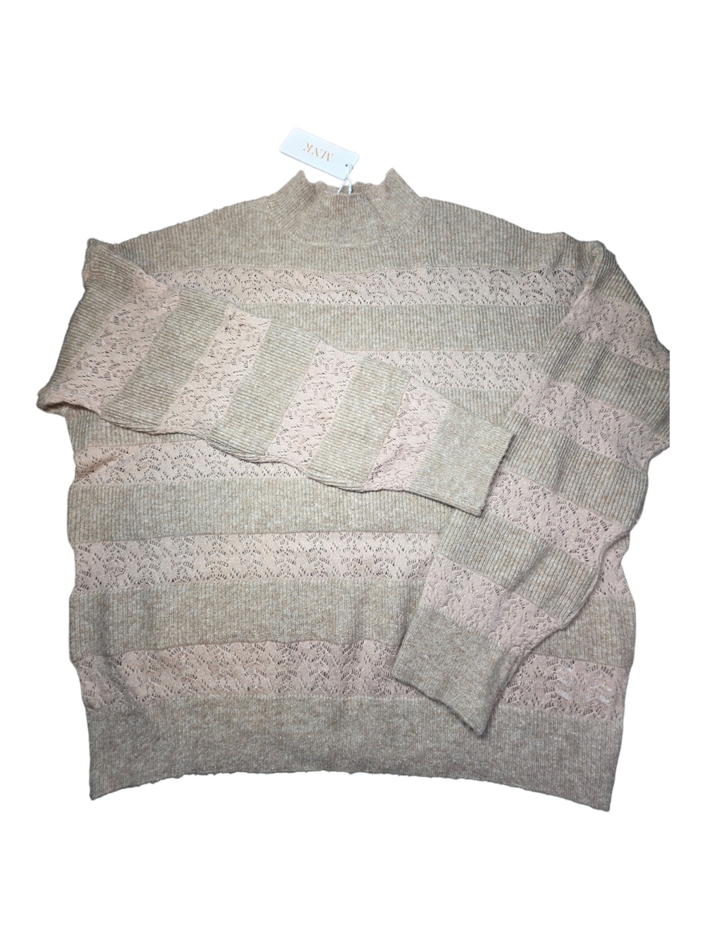 NWT MNK Kohl’s Dusty Rose Striped Lace Mockneck Sweater Knit Pullover Size L